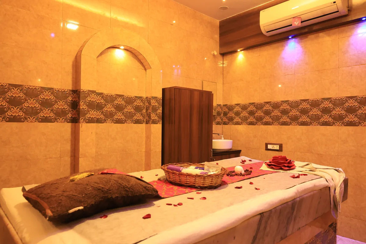 Spacious massage treatment room at Inara Spa near Iskcon Temple, Mira Road